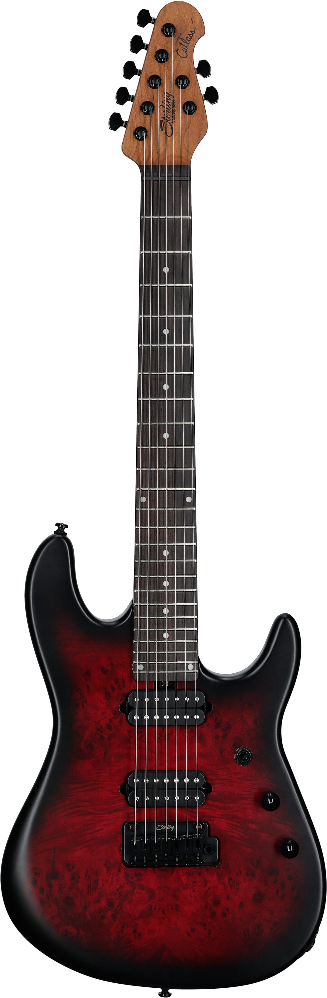 Sterling by Music Man Jason Richardson 7 Cutlass Electric Guitar, 7-String, Dark Scarlet Burst, Full Straight Front