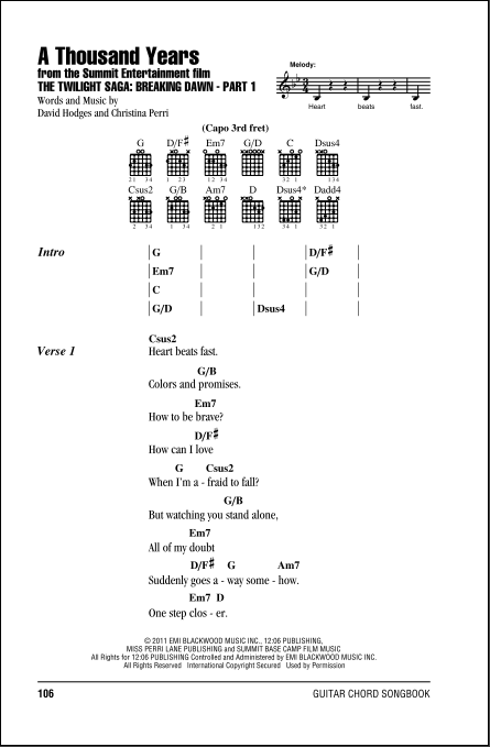 A Thousand Years - Guitar Chords/Lyrics, New, Main