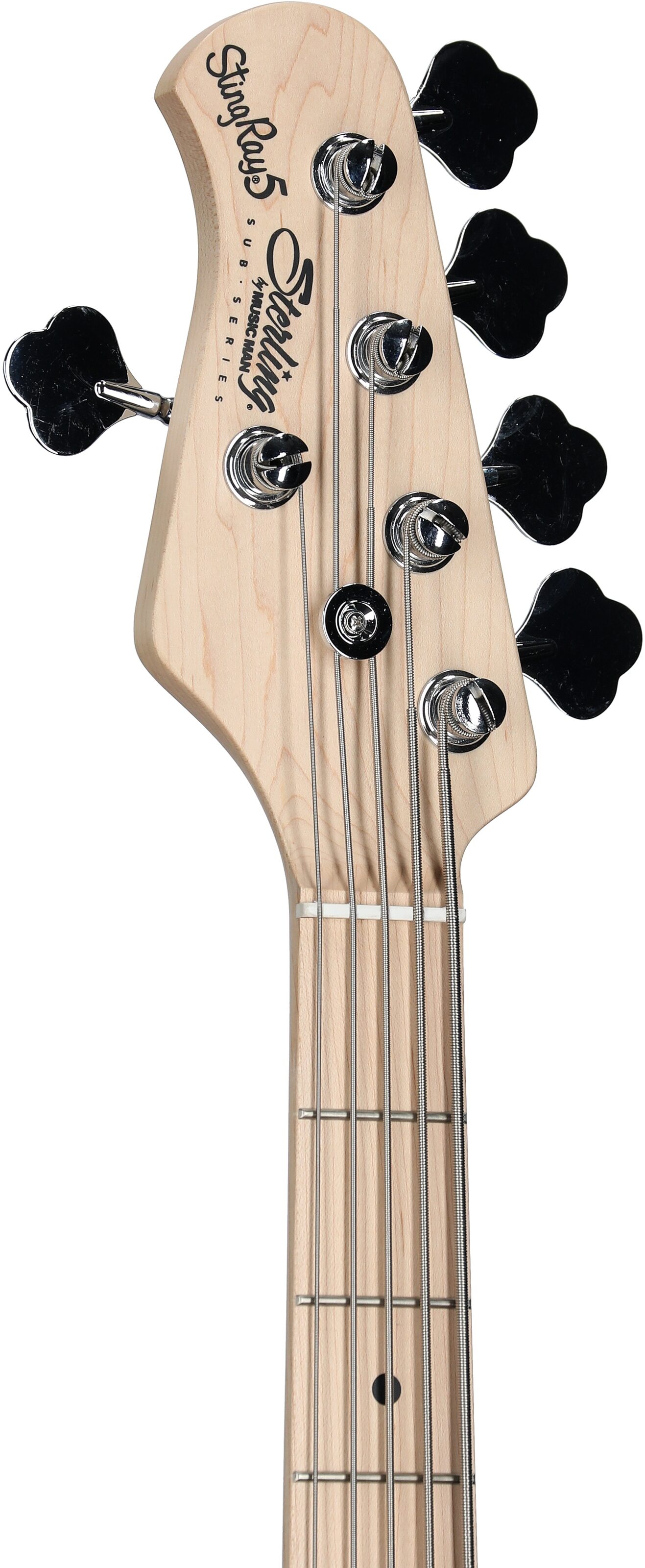 Sterling by Music Man Ray5LH Electric Bass, Left-Handed, Chopper Blue, Headstock Left Front