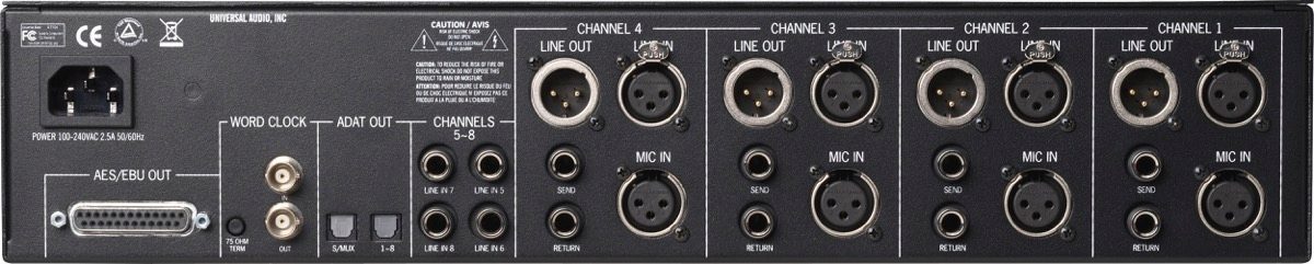 Universal Audio 4-710D 4-Channel Microphone Preamp, New, Back