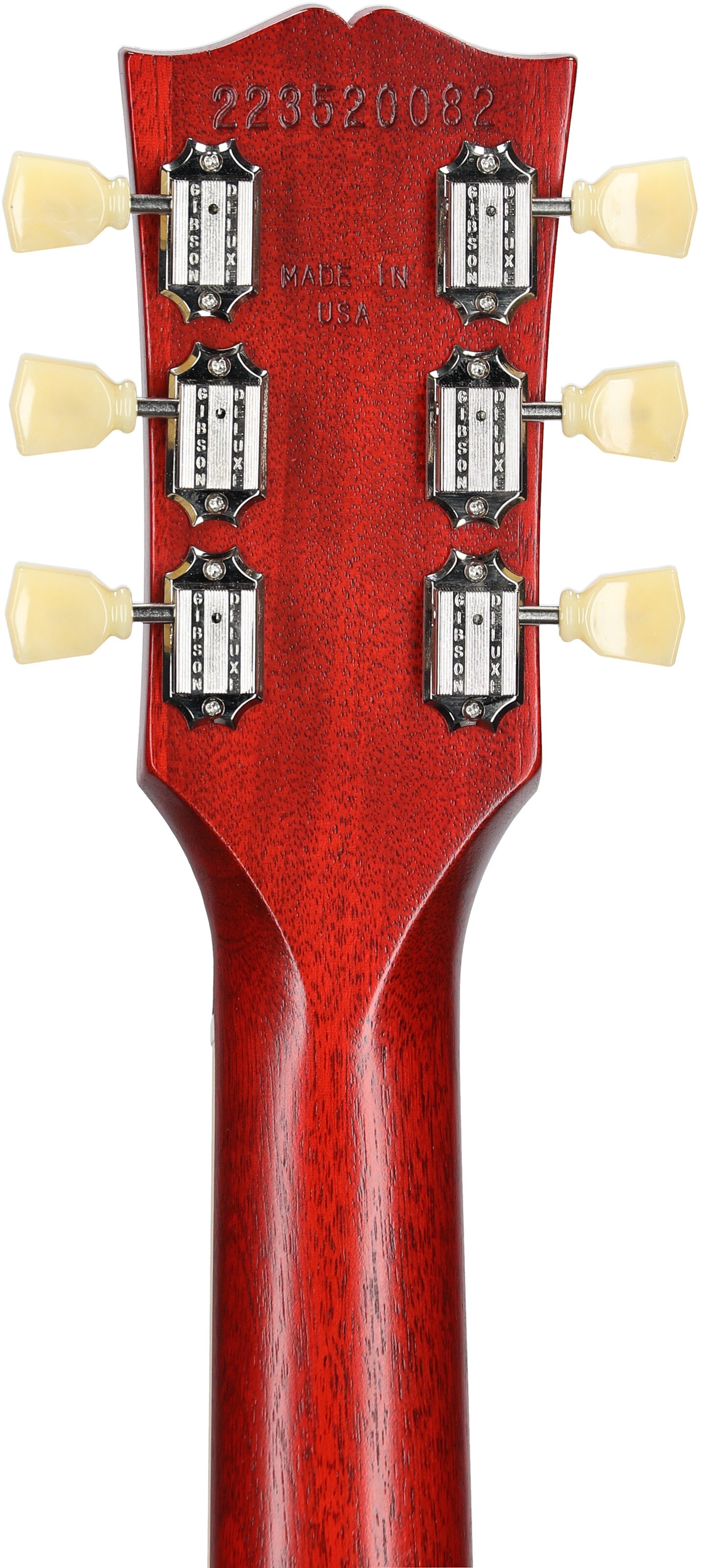 Gibson SG Standard '61 Maestro Vibrola Faded Electric Guitar (with Case), Vintage Cherry Satin, Headstock Straight Back