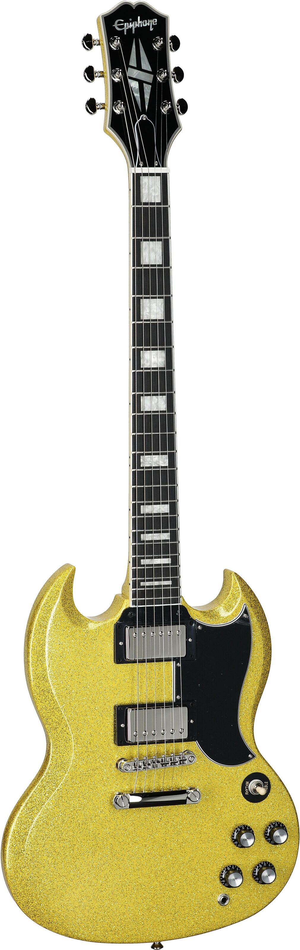 Epiphone Exclusive SG Custom Electric Guitar, Gold Sparkle, Body Left Front