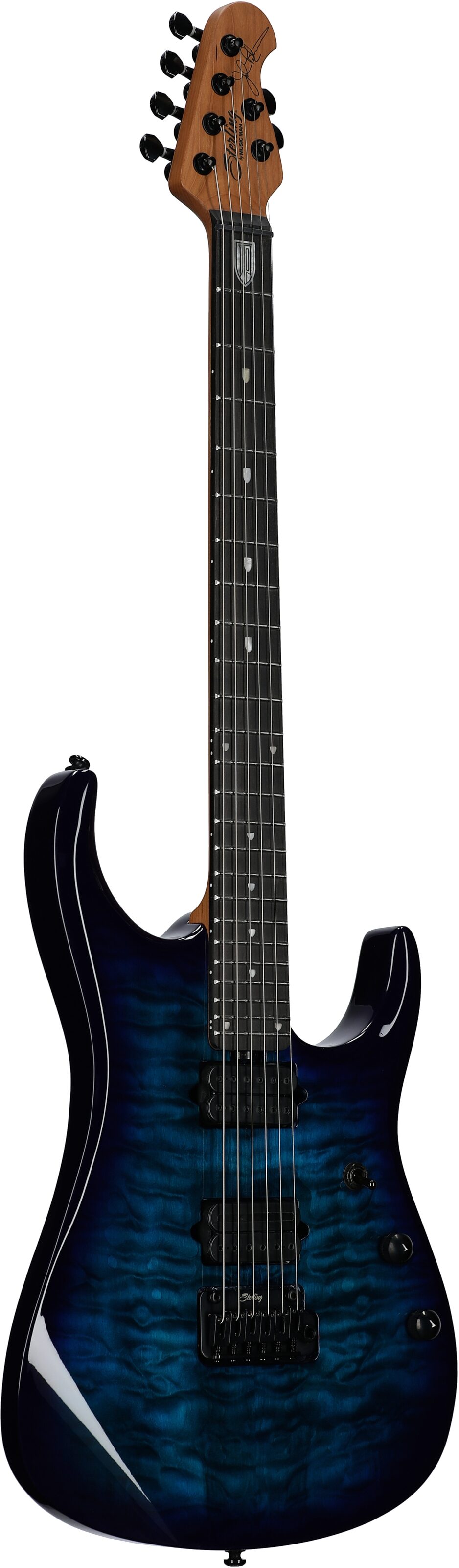 Sterling by Music Man John Petrucci JP150D QM Electric Guitar, Cerulean Blue, Body Left Front