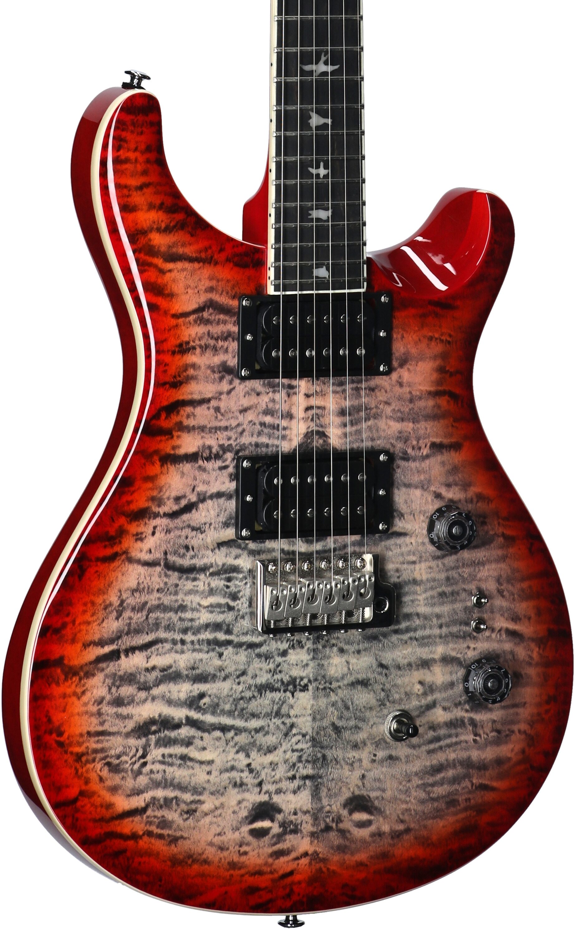 PRS Paul Reed Smith SE Custom 24-08 Quilt Electric Guitar (with Gig Bag), Charcoal Cherry Burst, Full Left Front
