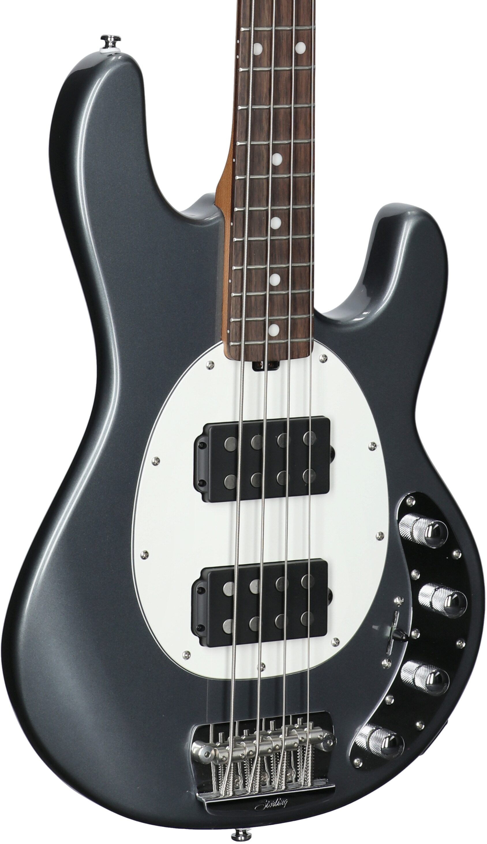 Sterling by Music Man StingRay Ray34HH Electric Bass, Charcoal Frost, Full Left Front