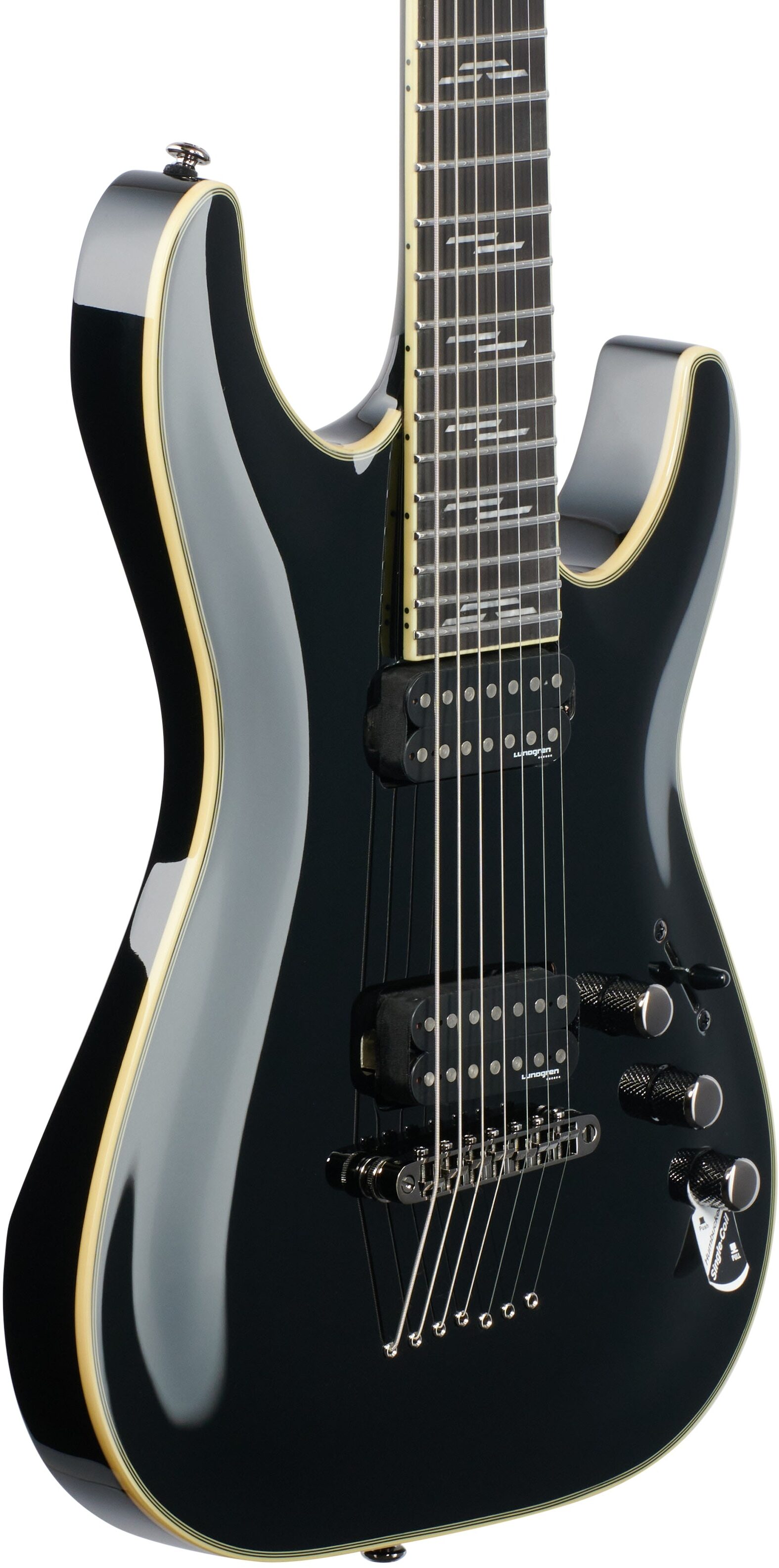 Schecter C-7 Blackjack Electric Guitar, 7-String, Gloss Black, Full Left Front
