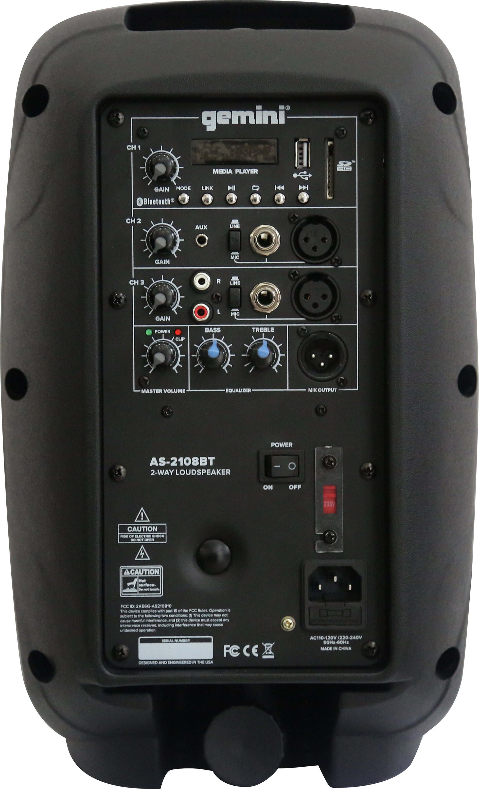 Gemini AS-2108BT Powered Bluetooth Loudspeaker, New, Action Position Back
