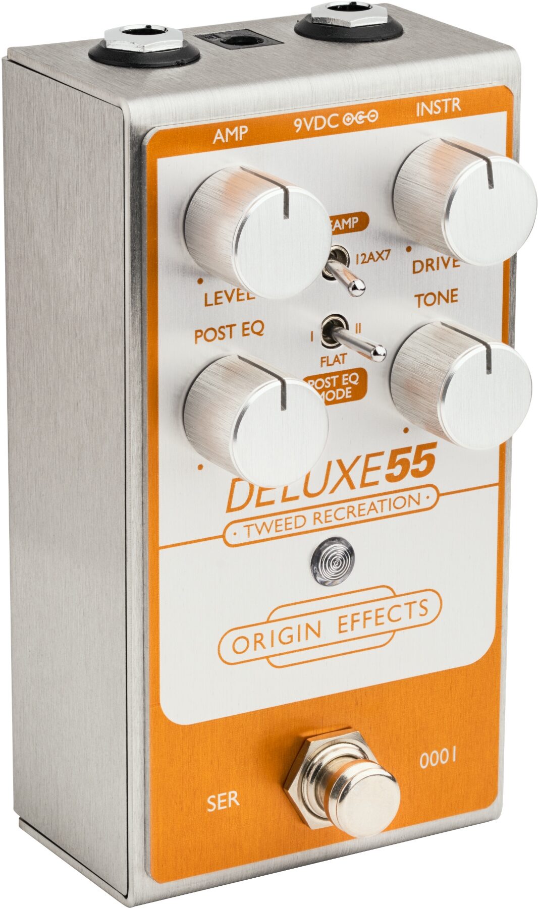 Origin Effects Deluxe55 Tweed Recreation Overdrive Pedal, Original, Angled Front