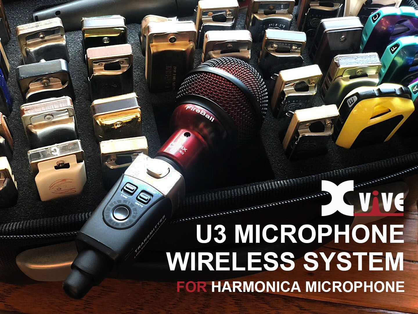 Xvive U3 Digital Plug-On Wireless System for XLR Dynamic Microphones, Black, In Use -- For Harmonica
