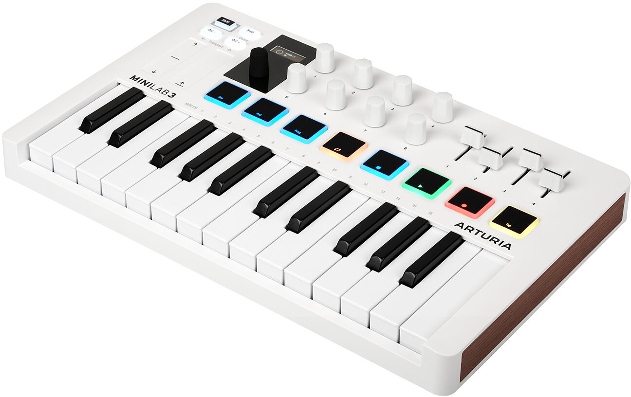 Arturia MiniLab 3 USB MIDI Keyboard Controller, White, Angle