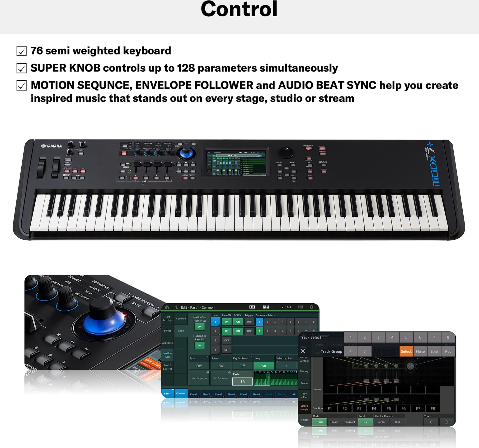 Yamaha MODX7 Plus Keyboard Synthesizer, 76-Key, New, Action Position Back