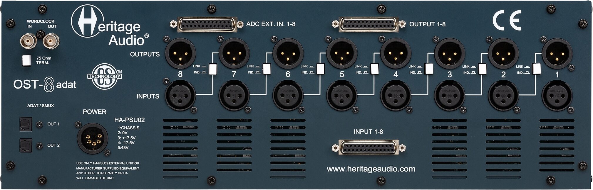 Heritage Audio OST-8 ADAT 500-Series Rack, 8-Slot, New, Action Position Back