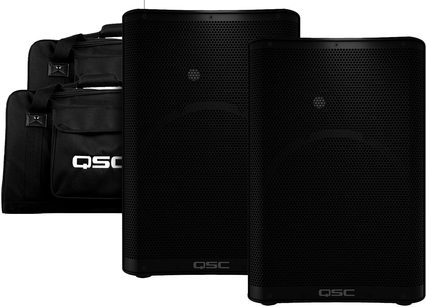 QSC CP12 Compact Powered Loudspeaker, Pair, with QSC Tote Bags, Main