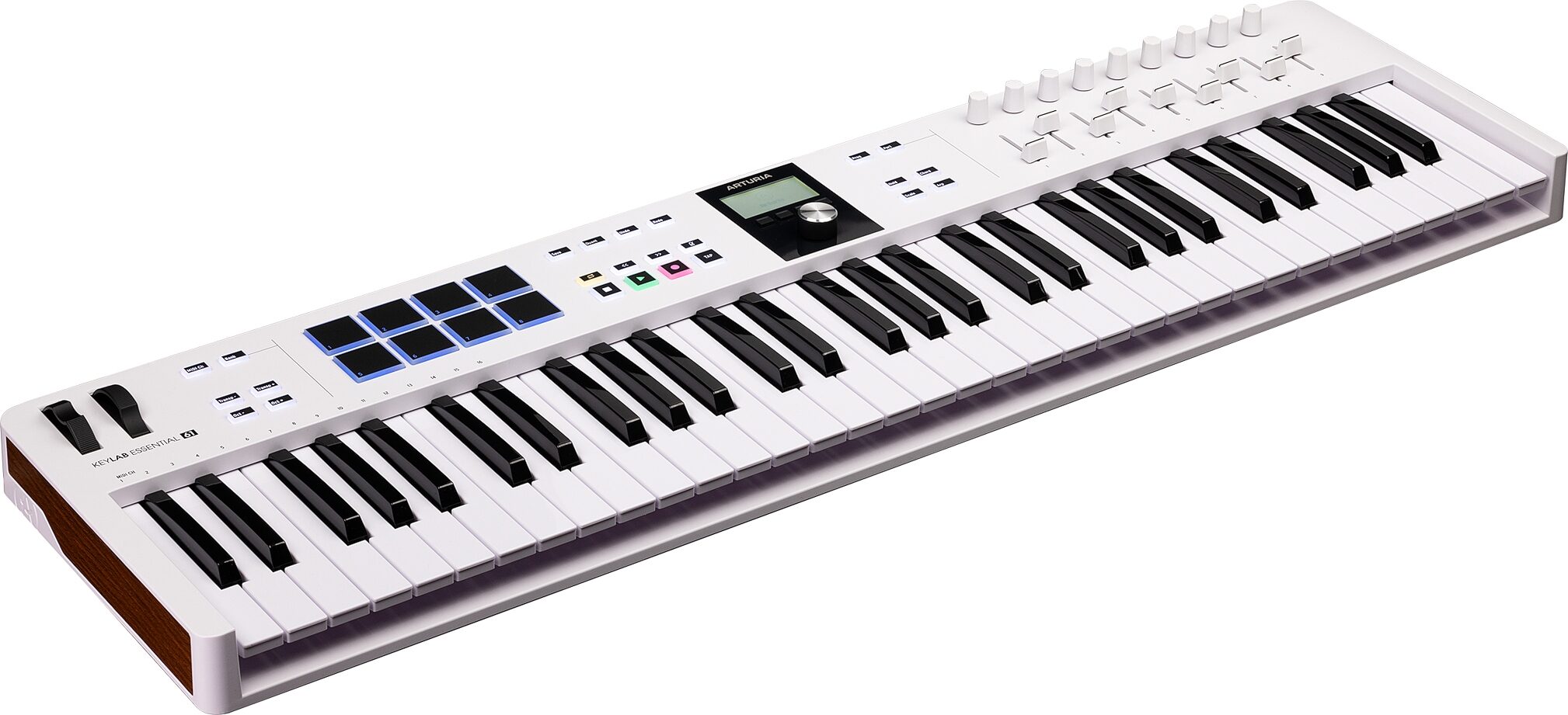 Arturia KeyLab Essential 61 MK3 MIDI Keyboard Controller, 61-Key, White, Angle