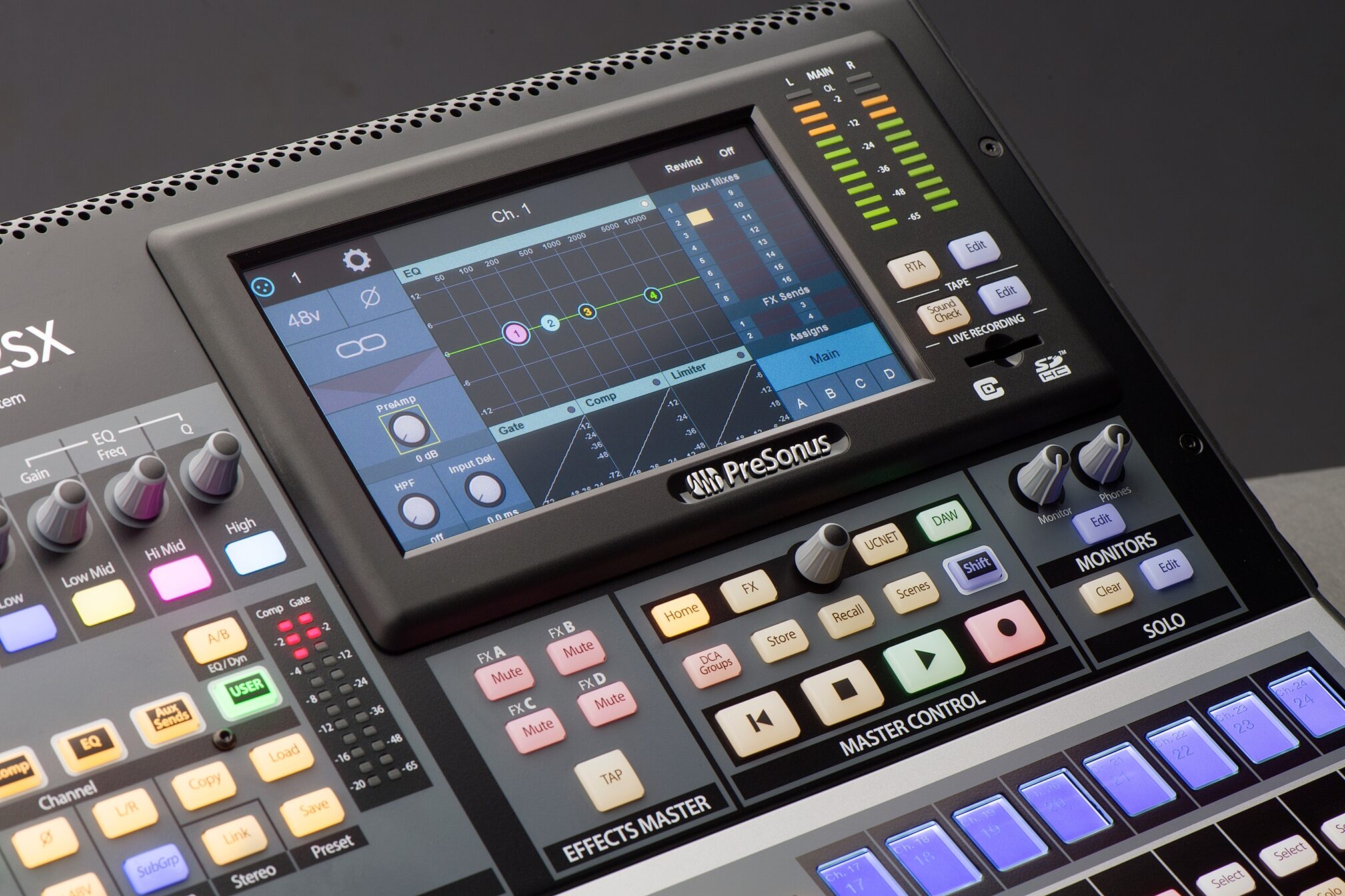 PreSonus StudioLive 32SX 32-Channel Digital Mixer, New, Detail Control Panel