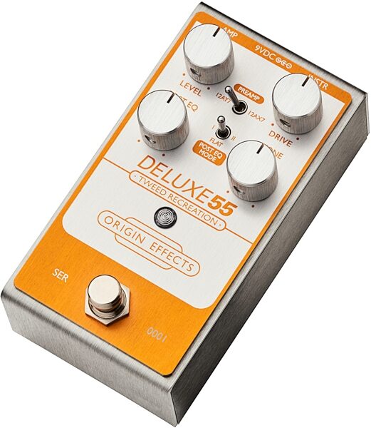 Origin Effects Deluxe55 Tweed Recreation Overdrive Pedal, Original, Angled Front
