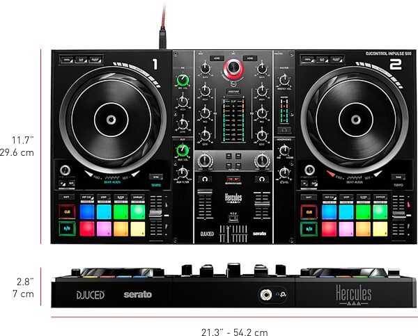 Hercules DJControl Inpulse 500 DJ Controller, Black, Action Position Front