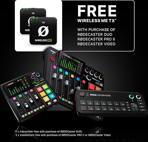 Rode RODECaster Pro II Audio Production Studio, Black, Bundle with 2 Rode Wireless ME TX Transmitters, Promo
