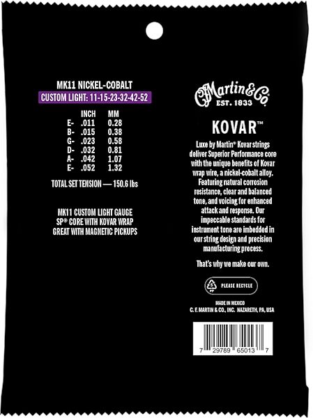 Martin Luxe Kovar Acoustic Guitar Strings, Custom Light, 41Y23MK11, Main Back