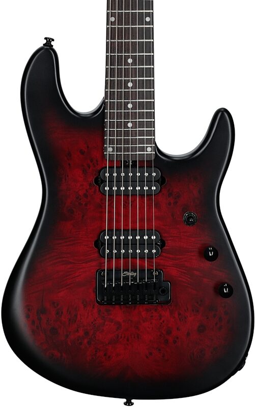 Sterling by Music Man Jason Richardson 7 Cutlass Electric Guitar, 7-String, Dark Scarlet Burst, Body Straight Front