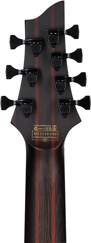 Schecter John Browne Tao-7 Electric Guitar, 7-String, Transparent Purple, Headstock Straight Back